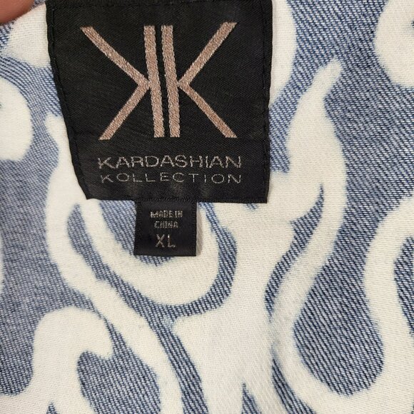 Kardashian Kollection Womens XL Denim Jacket With White Boho Print & Zipper Clos - Picture 4 of 16